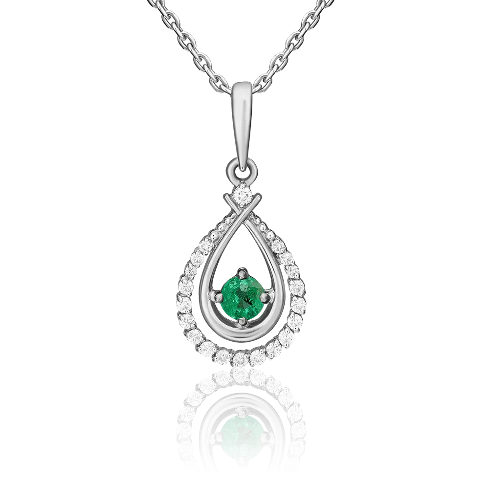 Подвеска из белого золота с изумрудом и бриллиантами 03-0537-00-106-1120-30