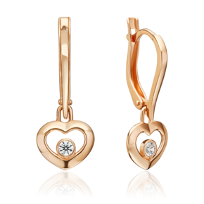 Серьги «Сердца» с английским замком из красного золота с фианитом 02-5615-00-401-1110