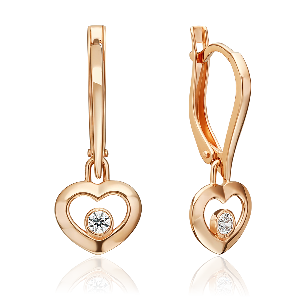 Серьги «Сердца» с английским замком из красного золота с фианитом 02-5615-00-401-1110