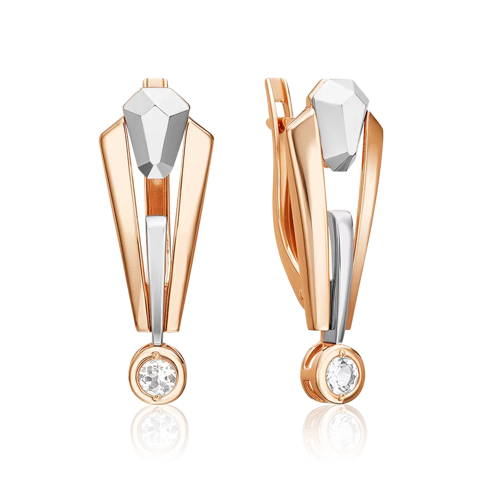 Серьги с английским замком из комбинированного золота с натуральным топазом white 02-5037-00-201-1111