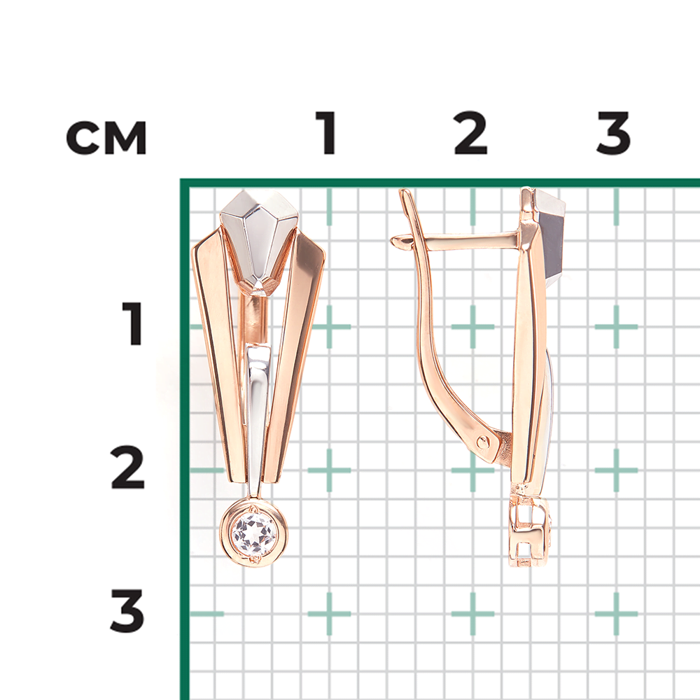 Серьги с английским замком из комбинированного золота с натуральным топазом white 02-5037-00-201-1111