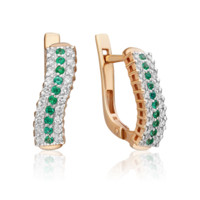 Серьги с английским замком из красного золота с бриллиантами и изумрудами 02-0886-00-106-1110-30