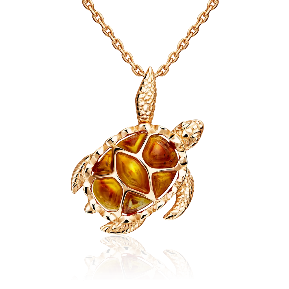 Подвеска «Черепаха» из красного золота с янтарём 03-3002-00-271-1110-46