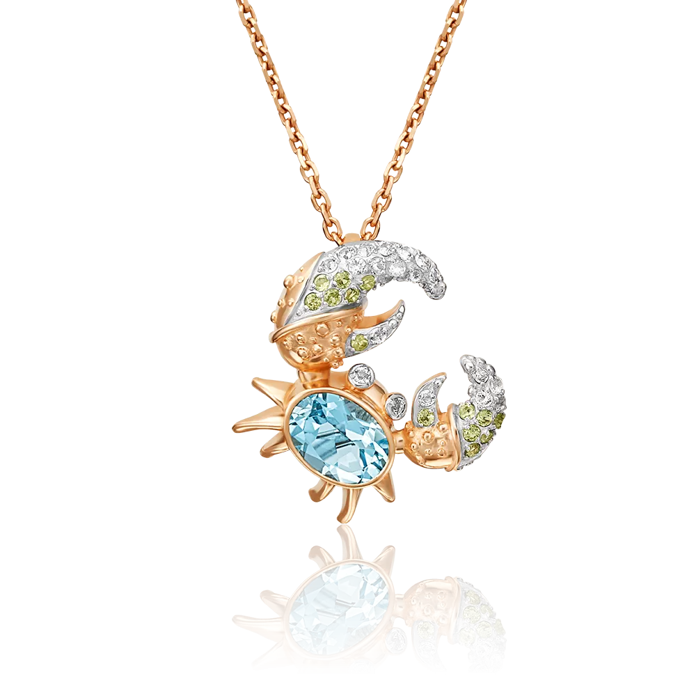 Подвеска «Краб» из красного золота с топазами и хризолитами 03-3105-00-243-1110-46