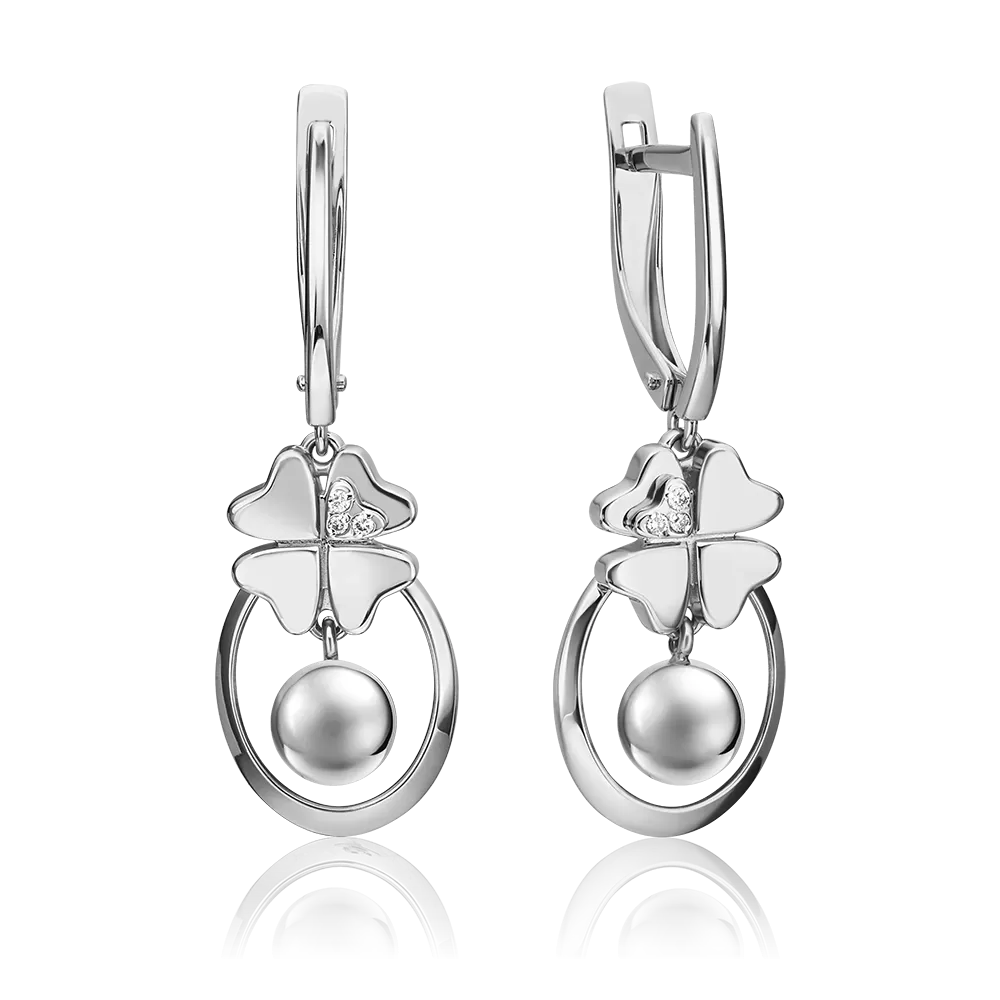 Серьги «Клевер. Незабываемые моменты» с английским замком из белого золота с бриллиантами 02-4816-00-101-1120