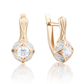 Серьги с английским замком из красного золота с фианитами 02-3766-00-501-1110-38