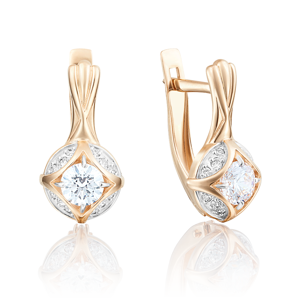 Серьги с английским замком из красного золота с фианитами 02-3766-00-501-1110-38