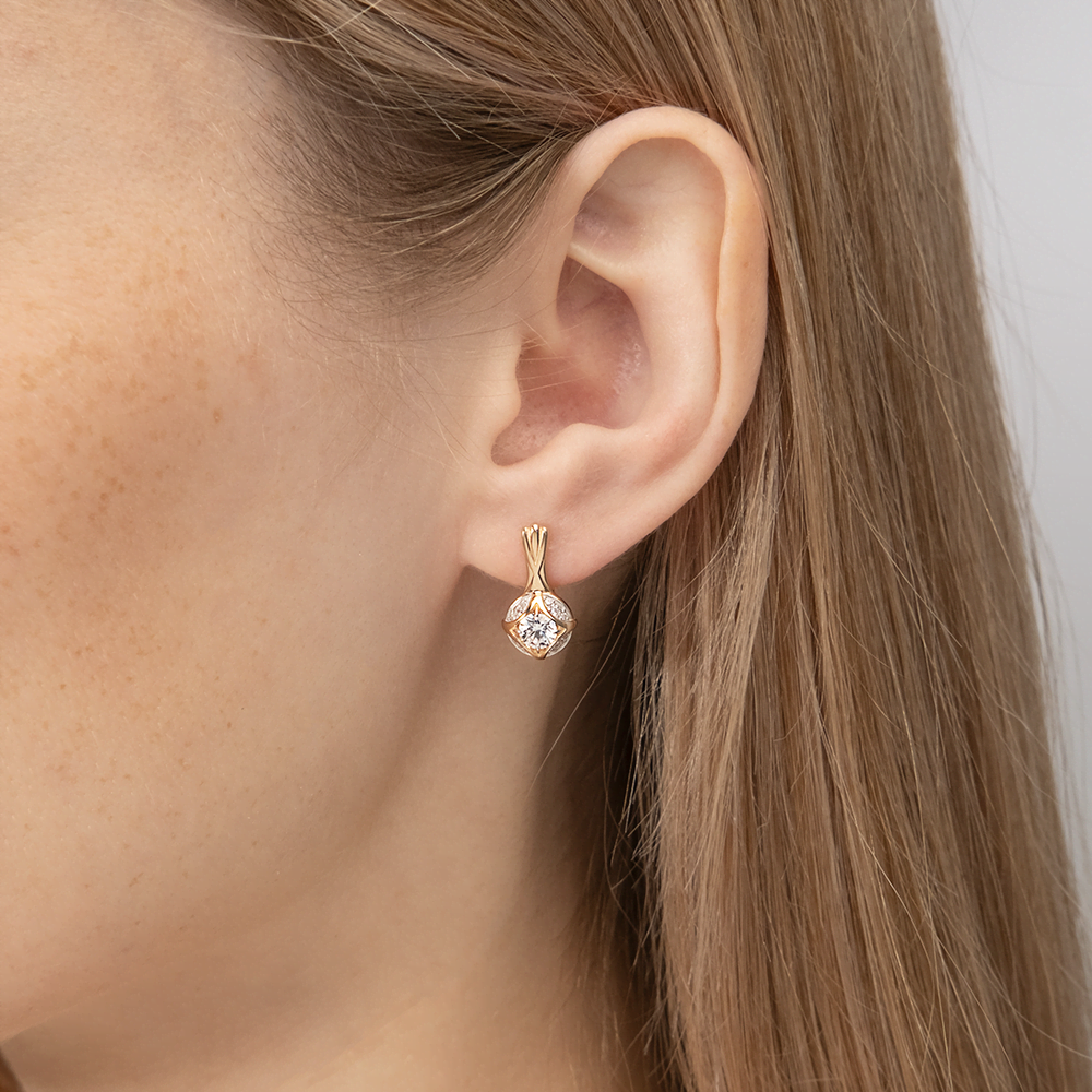 Серьги с английским замком из красного золота с фианитами 02-3766-00-501-1110-38