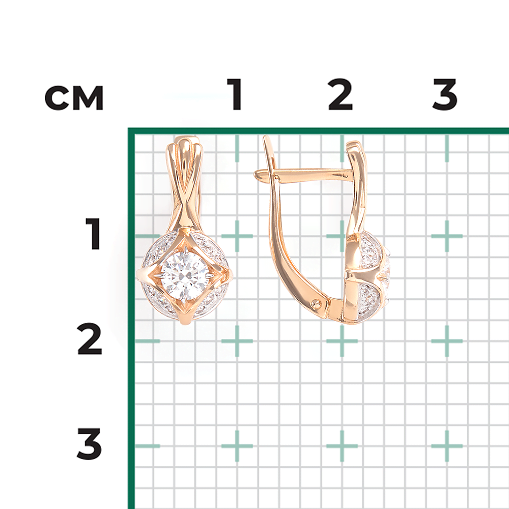 Серьги с английским замком из красного золота с фианитами 02-3766-00-501-1110-38