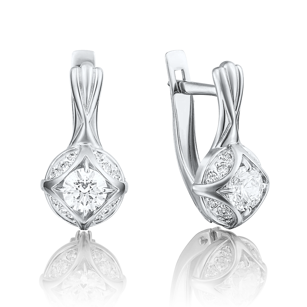 Серьги с английским замком из белого золота с фианитами 02-3766-00-501-1120-38