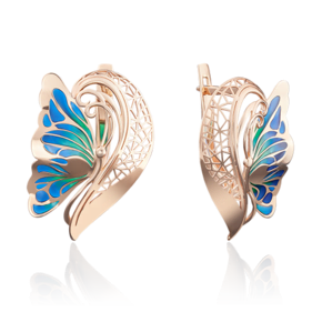 Серьги «Перед полётом» с английским замком из красного золота с эмалью 02-3769-00-000-1110-48