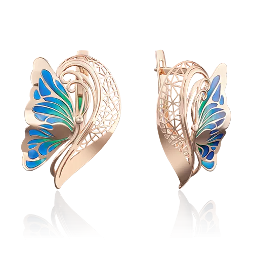 Серьги «Перед полётом» с английским замком из красного золота с эмалью 02-3769-00-000-1110-48