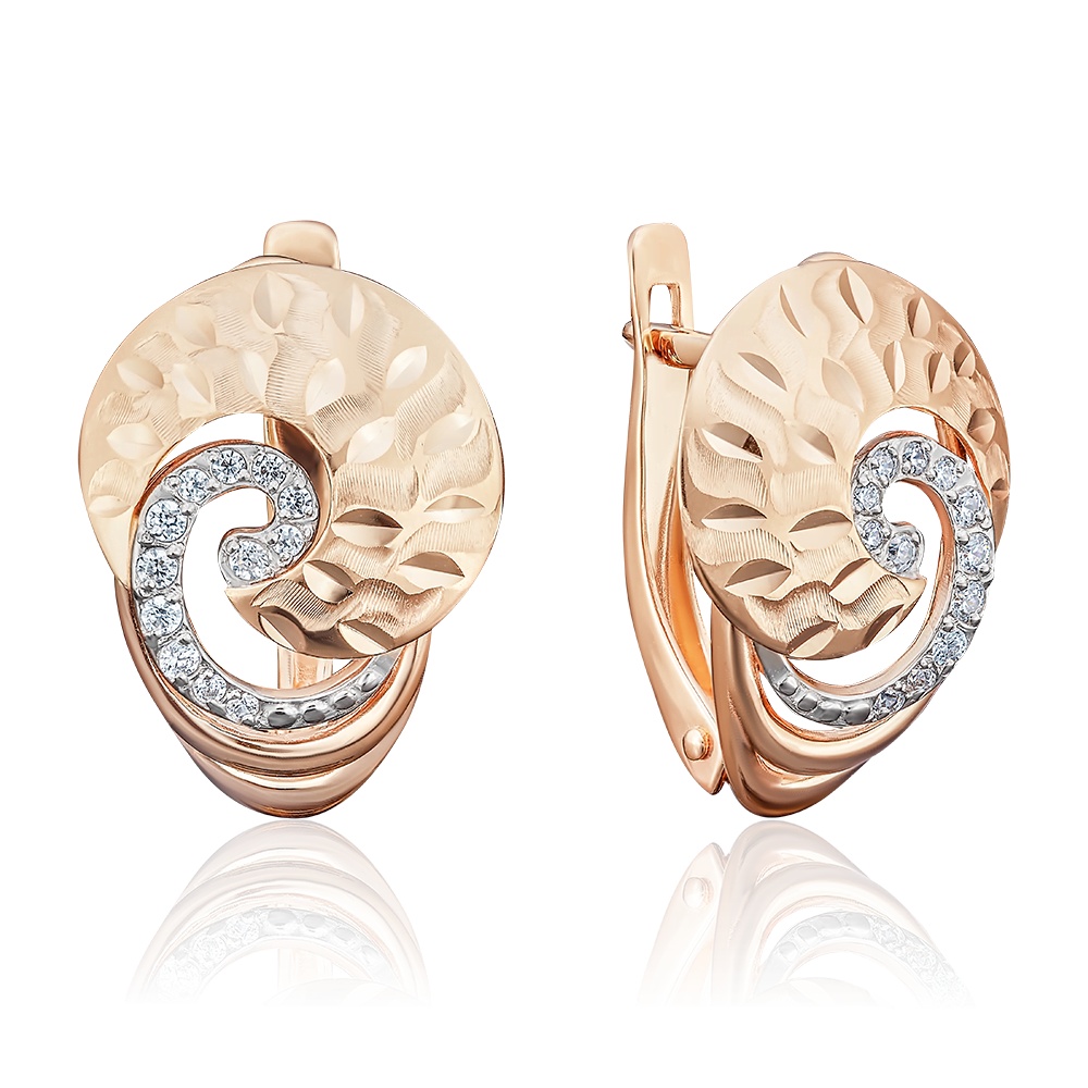 Серьги с английским замком из красного золота с фианитами 02-3772-00-401-1110-23