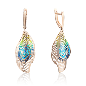 Серьги «Перья павлина» с английским замком из красного золота с эмалью 02-3790-00-000-1110-48