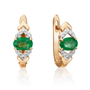 Серьги с английским замком из красного золота с изумрудом и бриллиантами 02-0703-00-106-1110-30