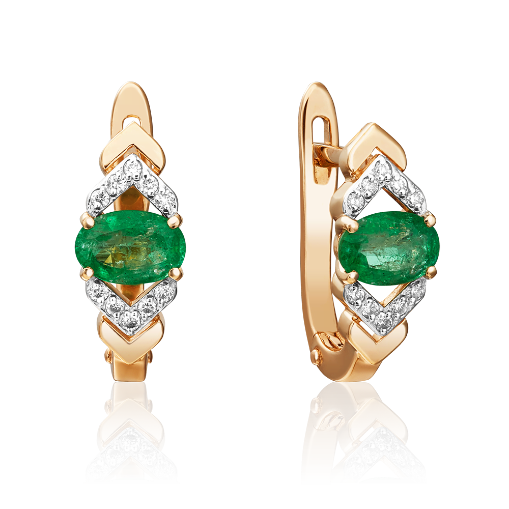 Серьги с английским замком из красного золота с изумрудом и бриллиантами 02-0703-00-106-1110-30