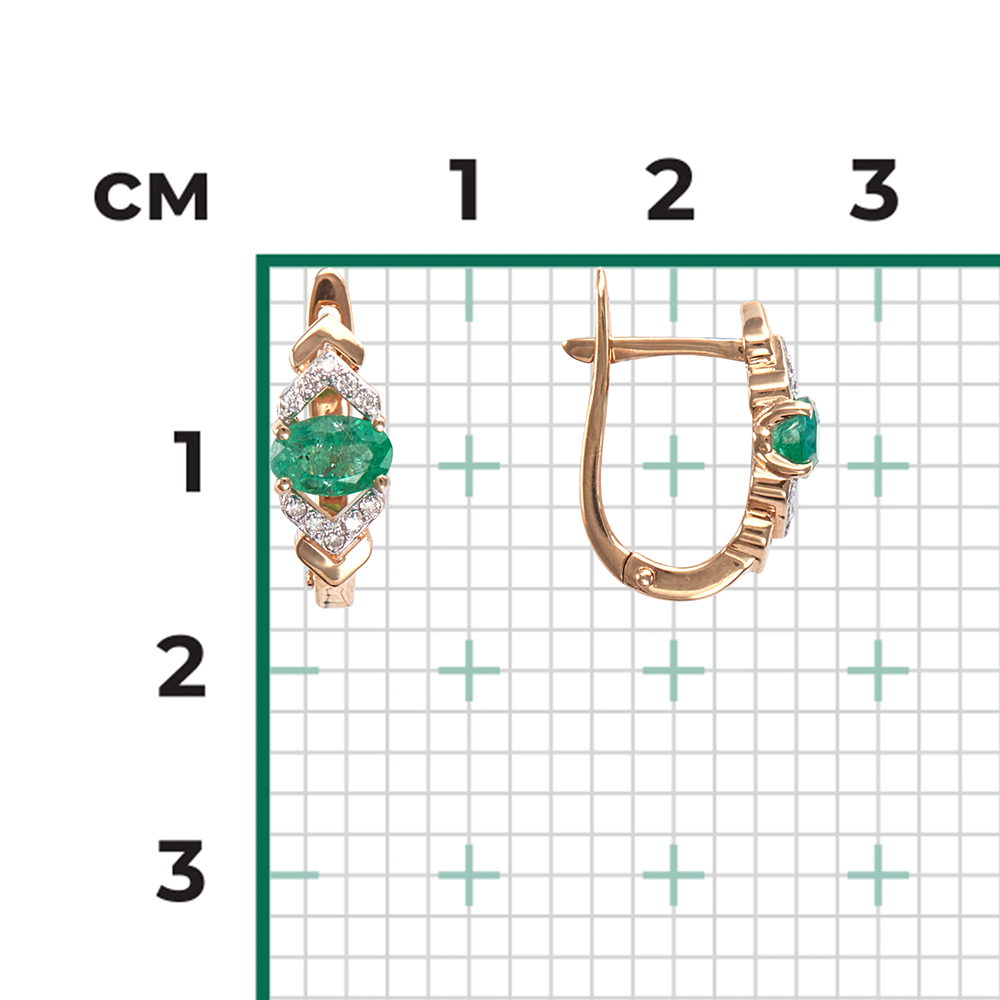 Серьги с английским замком из красного золота с изумрудом и бриллиантами 02-0703-00-106-1110-30