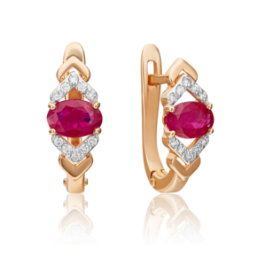 Серьги с английским замком из красного золота с рубином и бриллиантами 02-0703-00-107-1110-30