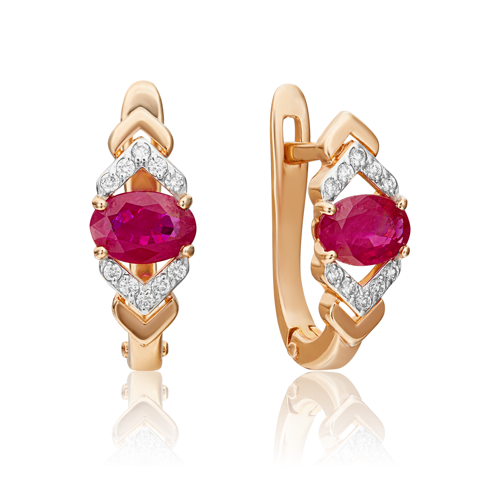 Серьги с английским замком из красного золота с рубином и бриллиантами 02-0703-00-107-1110-30