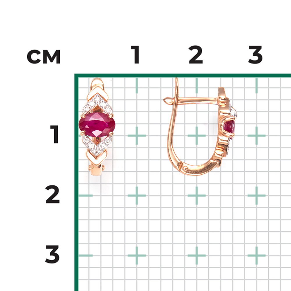 Серьги с английским замком из красного золота с рубином и бриллиантами 02-0703-00-107-1110-30