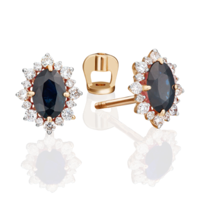 Серьги-пусеты из красного золота с сапфиром и бриллиантами 02-0705-00-105-1110-30