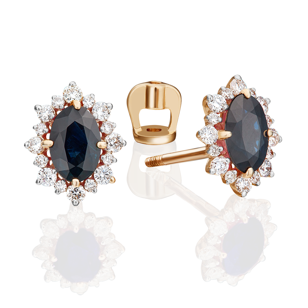 Серьги-пусеты из красного золота с сапфиром и бриллиантами 02-0705-00-105-1110-30