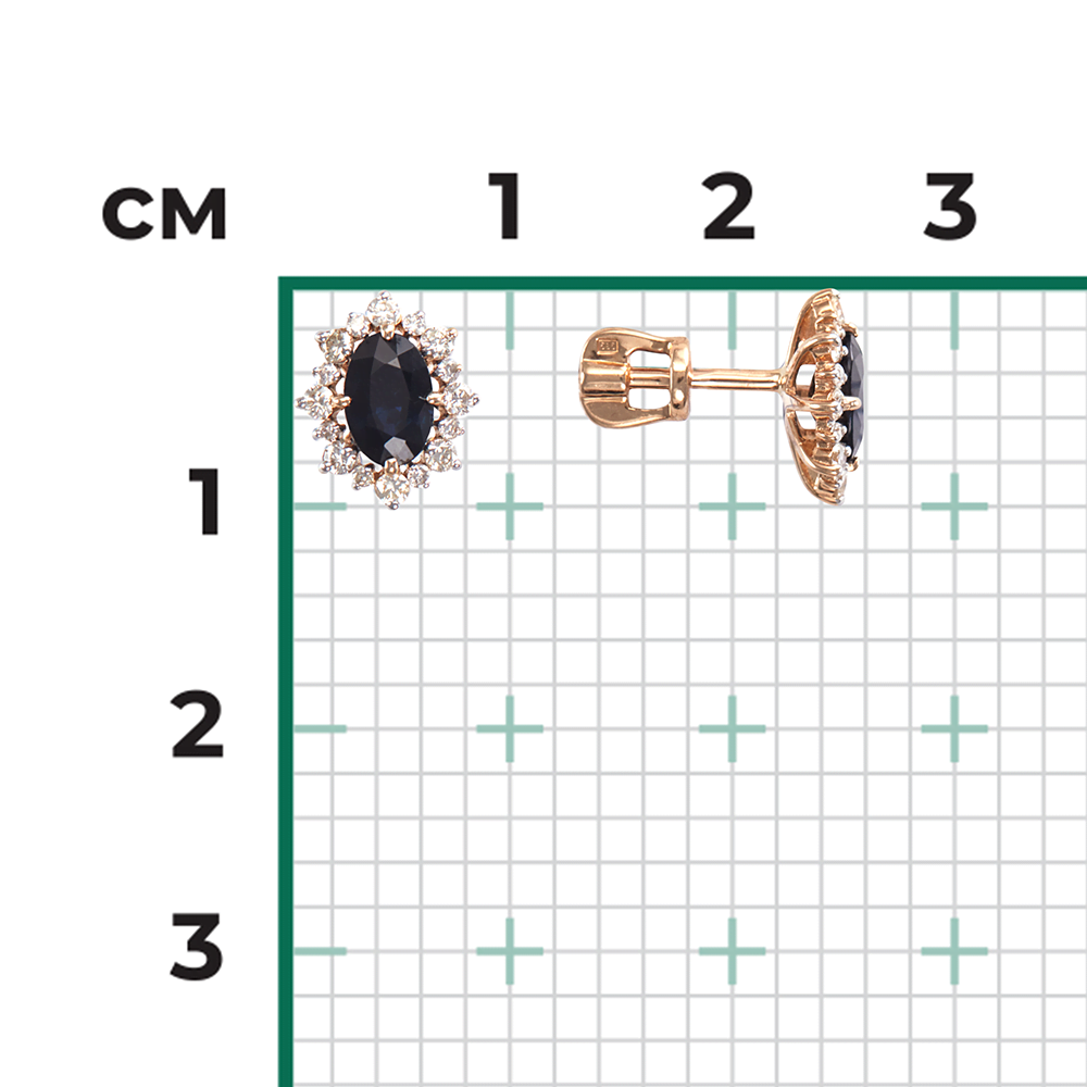Серьги-пусеты из красного золота с сапфиром и бриллиантами 02-0705-00-105-1110-30