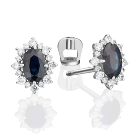 Серьги-пусеты из белого золота с сапфиром и бриллиантами 02-0706-00-105-1120-30