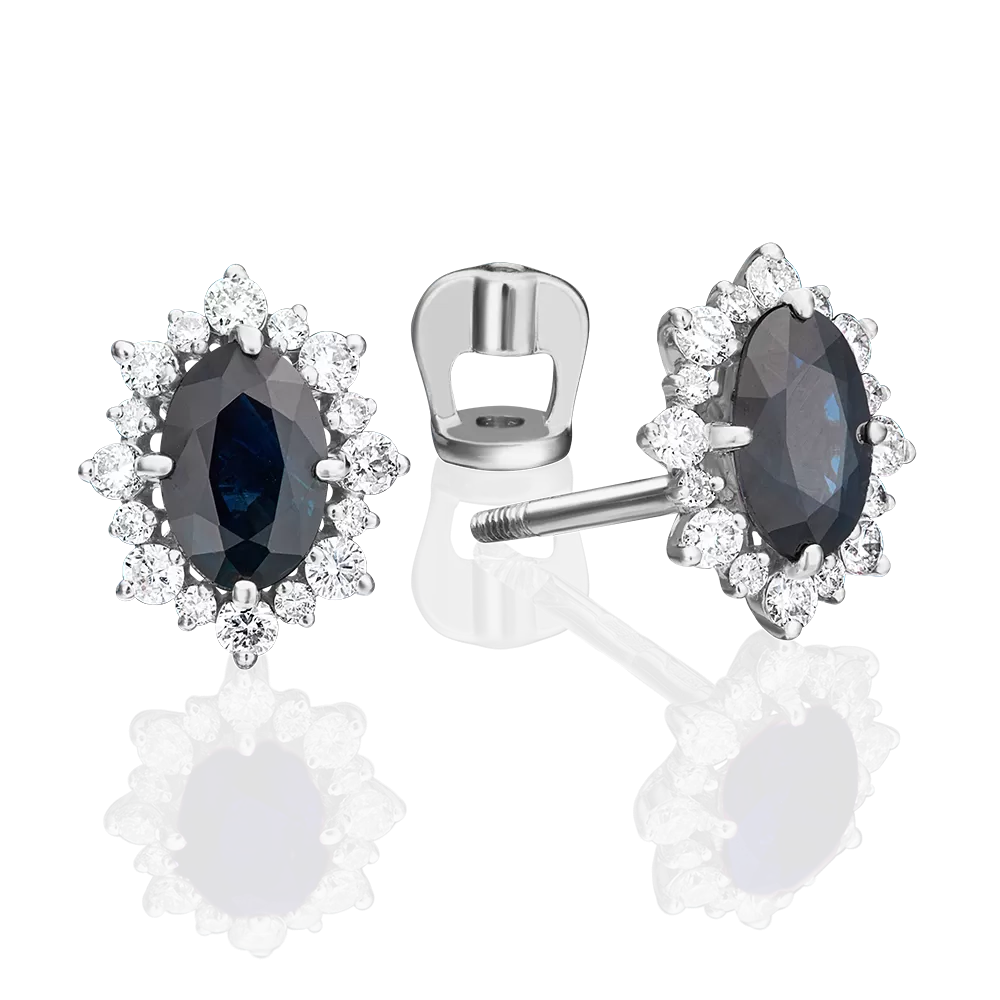 Серьги-пусеты из белого золота с сапфиром и бриллиантами 02-0706-00-105-1120-30