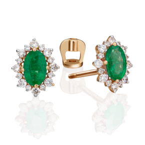 Серьги-пусеты из красного золота с изумрудом и бриллиантами 02-0705-00-106-1110-30