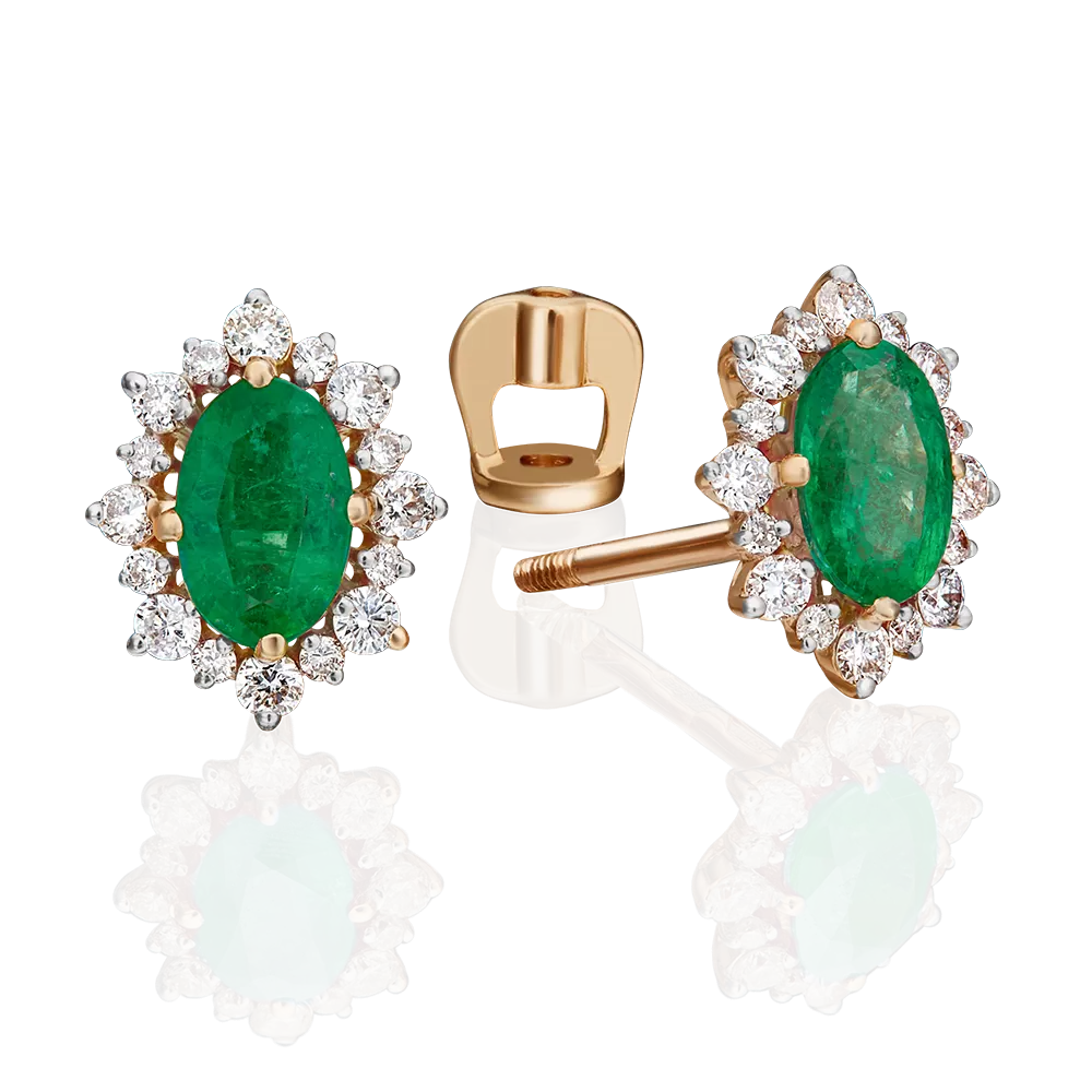 Серьги-пусеты из красного золота с изумрудом и бриллиантами 02-0705-00-106-1110-30