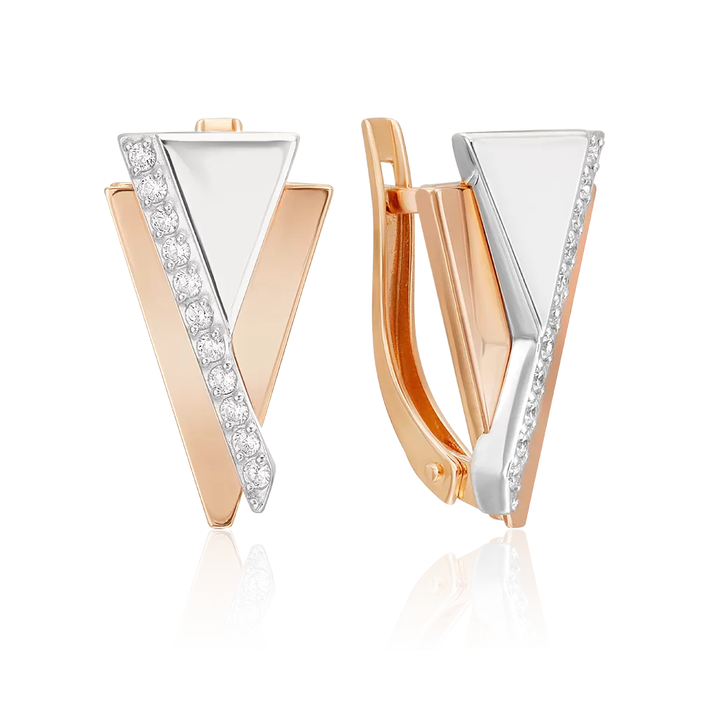 Серьги с английским замком из комбинированного золота с фианитами 02-5127-00-401-1111