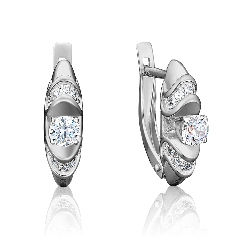 Серьги с английским замком из белого золота с фианитами 02-3803-00-501-1120-38
