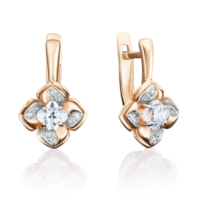 Серьги с английским замком из красного золота с фианитами 02-3804-00-501-1110-38