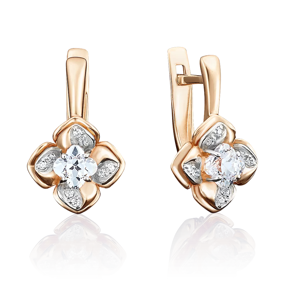 Серьги с английским замком из красного золота с фианитами 02-3804-00-501-1110-38