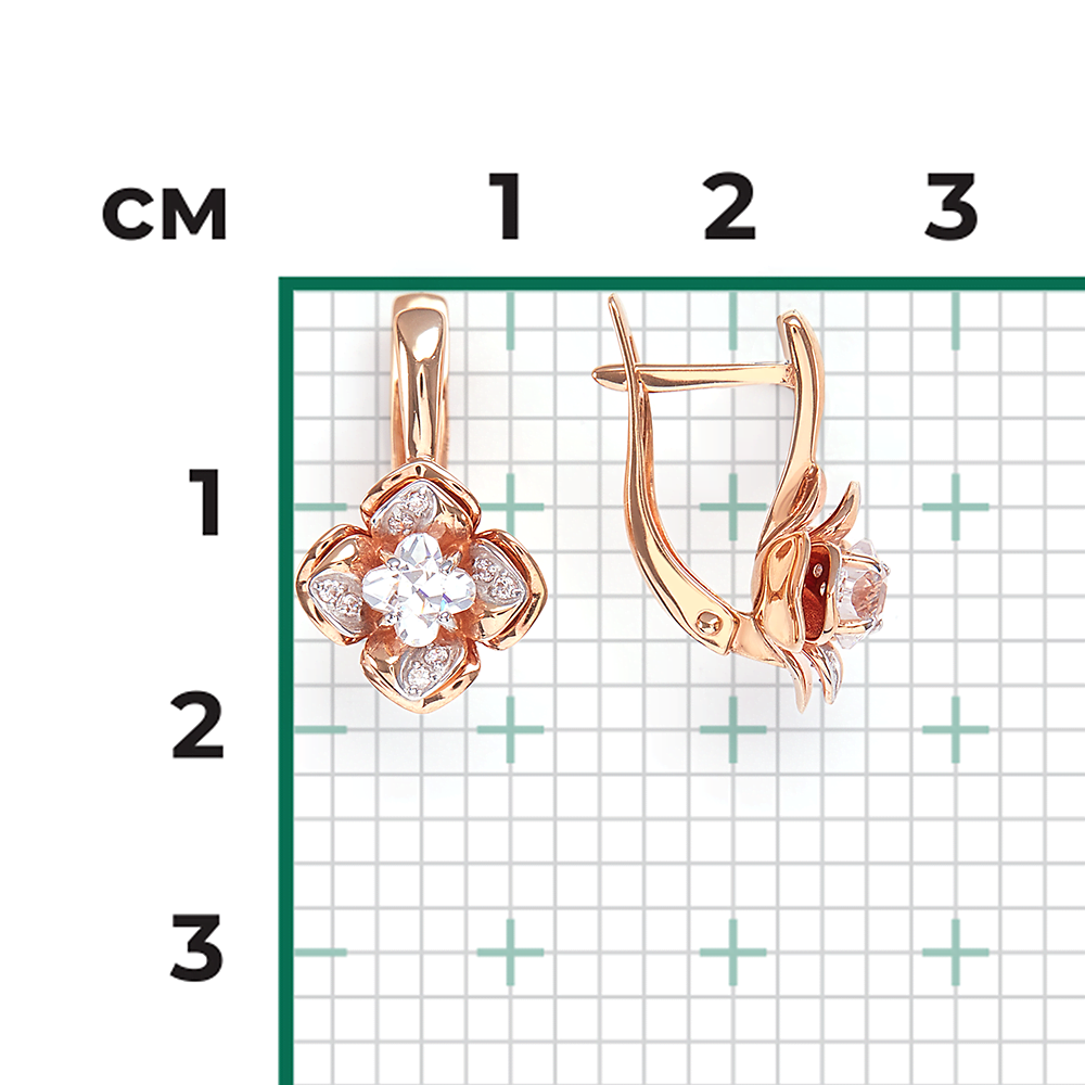 Серьги с английским замком из красного золота с фианитами 02-3804-00-501-1110-38