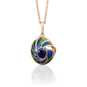 Подвеска «Павлиний глаз» из красного золота с корундом синт. и эмалью 03-2602-00-293-1110-46