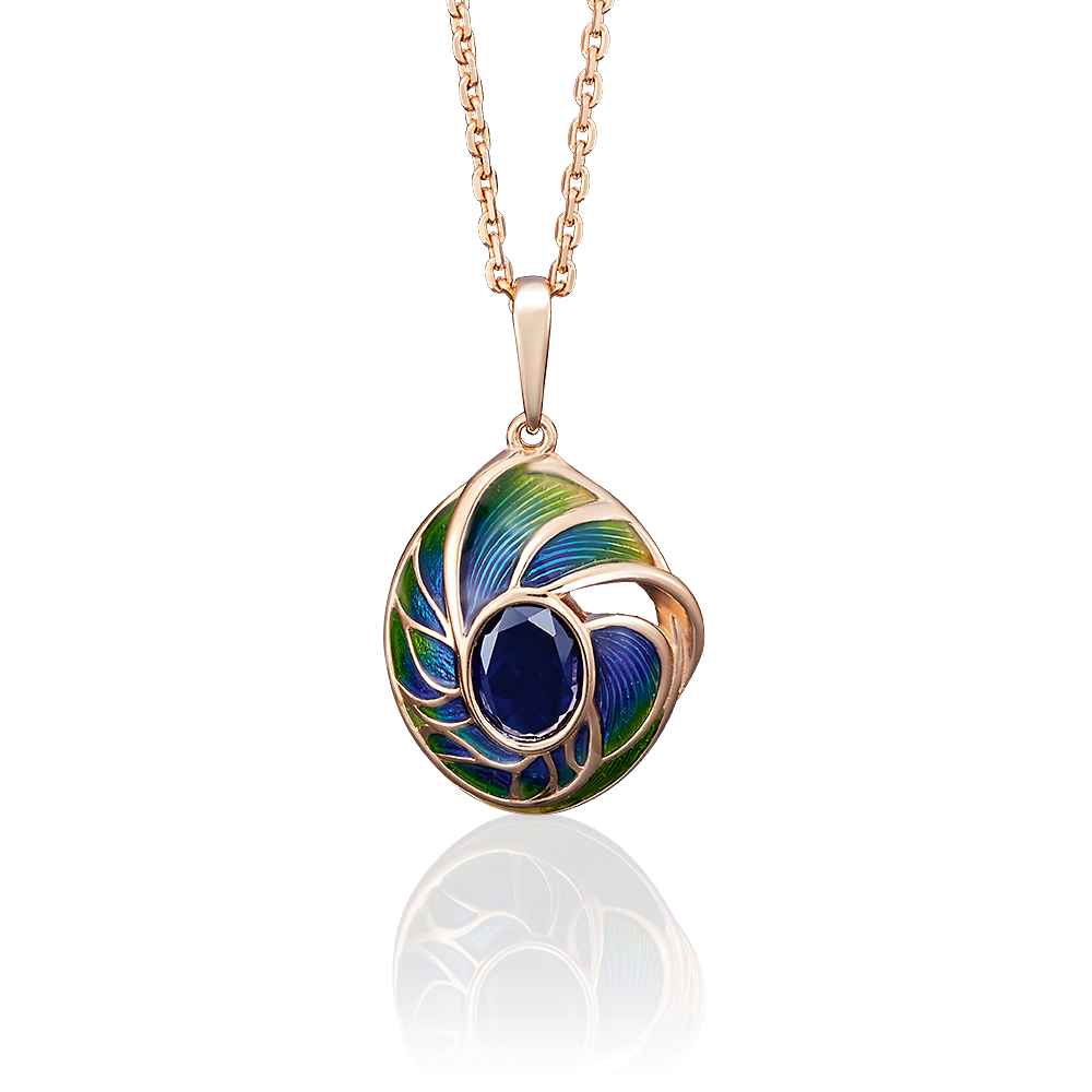 Подвеска «Павлиний глаз» из красного золота с корундом синт. и эмалью 03-2602-00-293-1110-46