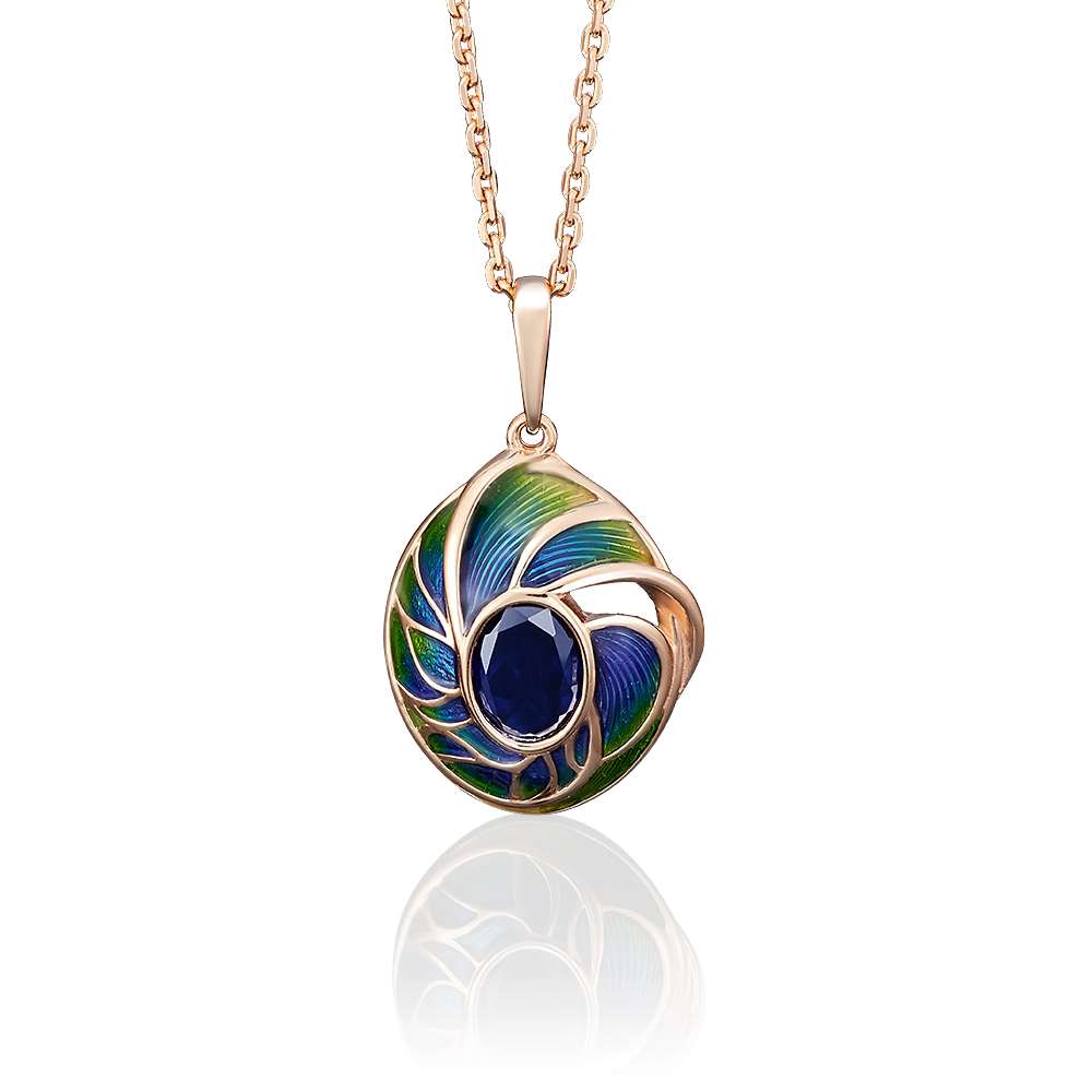 Подвеска «Павлиний глаз» из красного золота с корундом синт. и эмалью 03-2602-00-293-1110-46