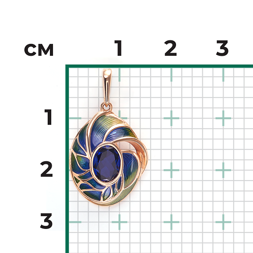 Подвеска «Павлиний глаз» из красного золота с корундом синт. и эмалью 03-2602-00-293-1110-46