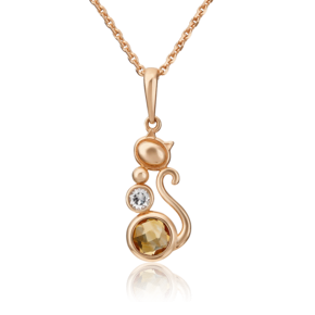 Подвеска «Кошка» из красного золота с цитрином и натуральным топазом white 03-3082-00-282-1110-57