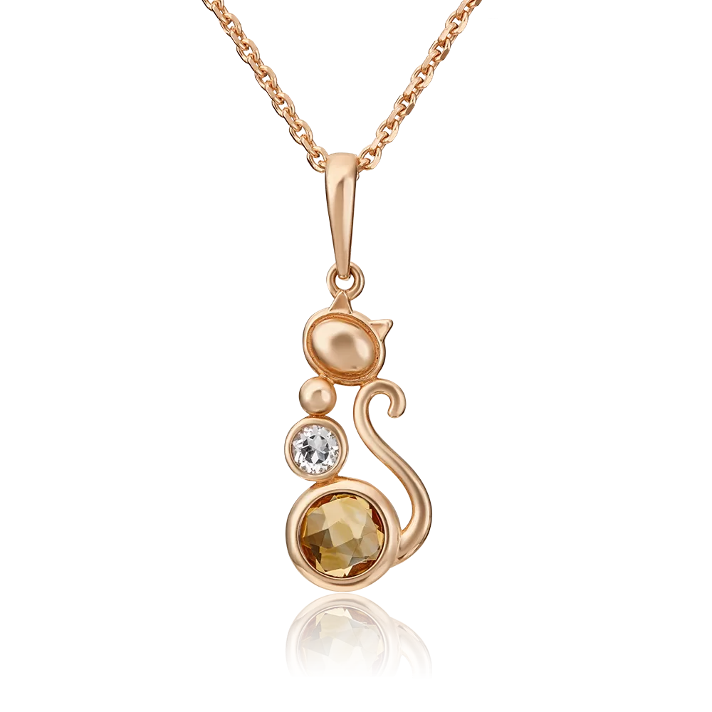 Подвеска «Кошка» из красного золота с цитрином и натуральным топазом white 03-3082-00-282-1110-57