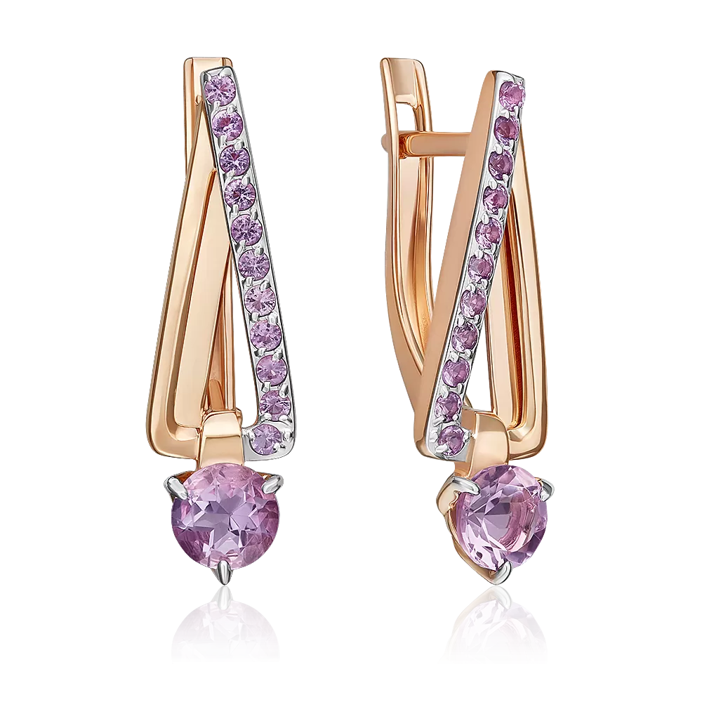 Серьги с английским замком из красного золота с аметистами 02-5398-00-203-1110