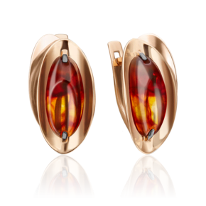 Серьги с английским замком из красного золота с янтарём 02-4330-00-271-1110-46