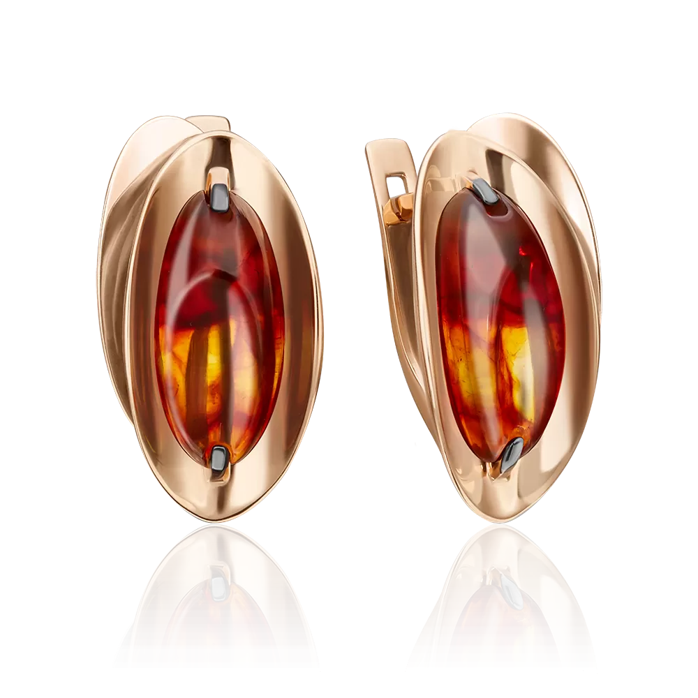 Серьги с английским замком из красного золота с янтарём 02-4330-00-271-1110-46