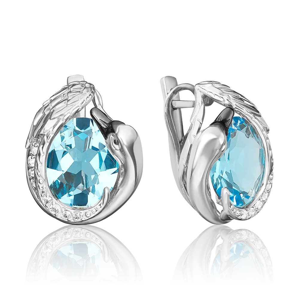 Серьги «Лебеди» из белого золота с топазом и натуральными топазами white 02-4699-00-201-1120-46