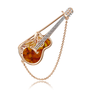 Брошь «Гитара» из красного золота с янтарём 04-0203-00-271-1110-58
