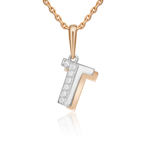 Подвеска «Буква Т» из комбинированного золота с фианитами 03-3418-Т-401-1111