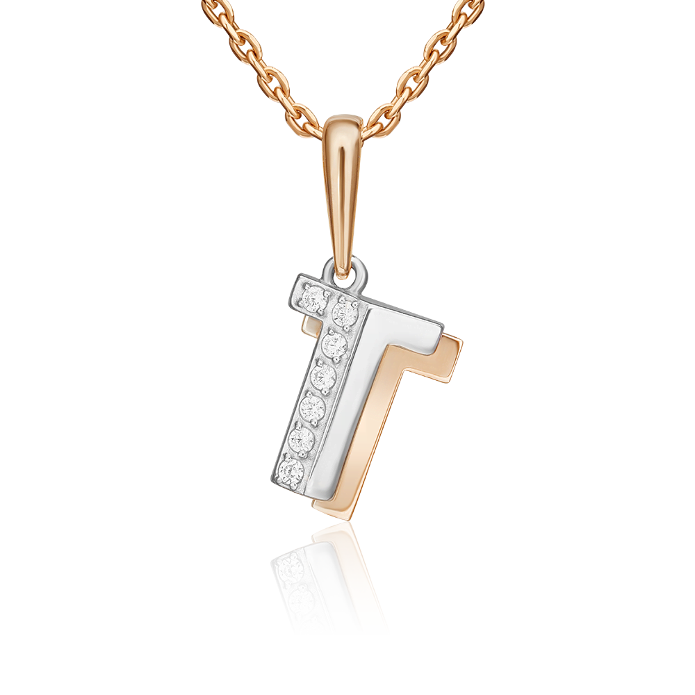 Подвеска «Буква Т» из комбинированного золота с фианитами 03-3418-Т-401-1111