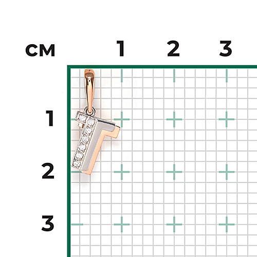 Подвеска «Буква Т» из комбинированного золота с фианитами 03-3418-Т-401-1111